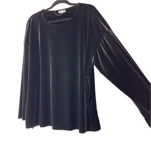 J Jill Plus Size 2X Top Black Velvet Velour Long Sleeve Pullover